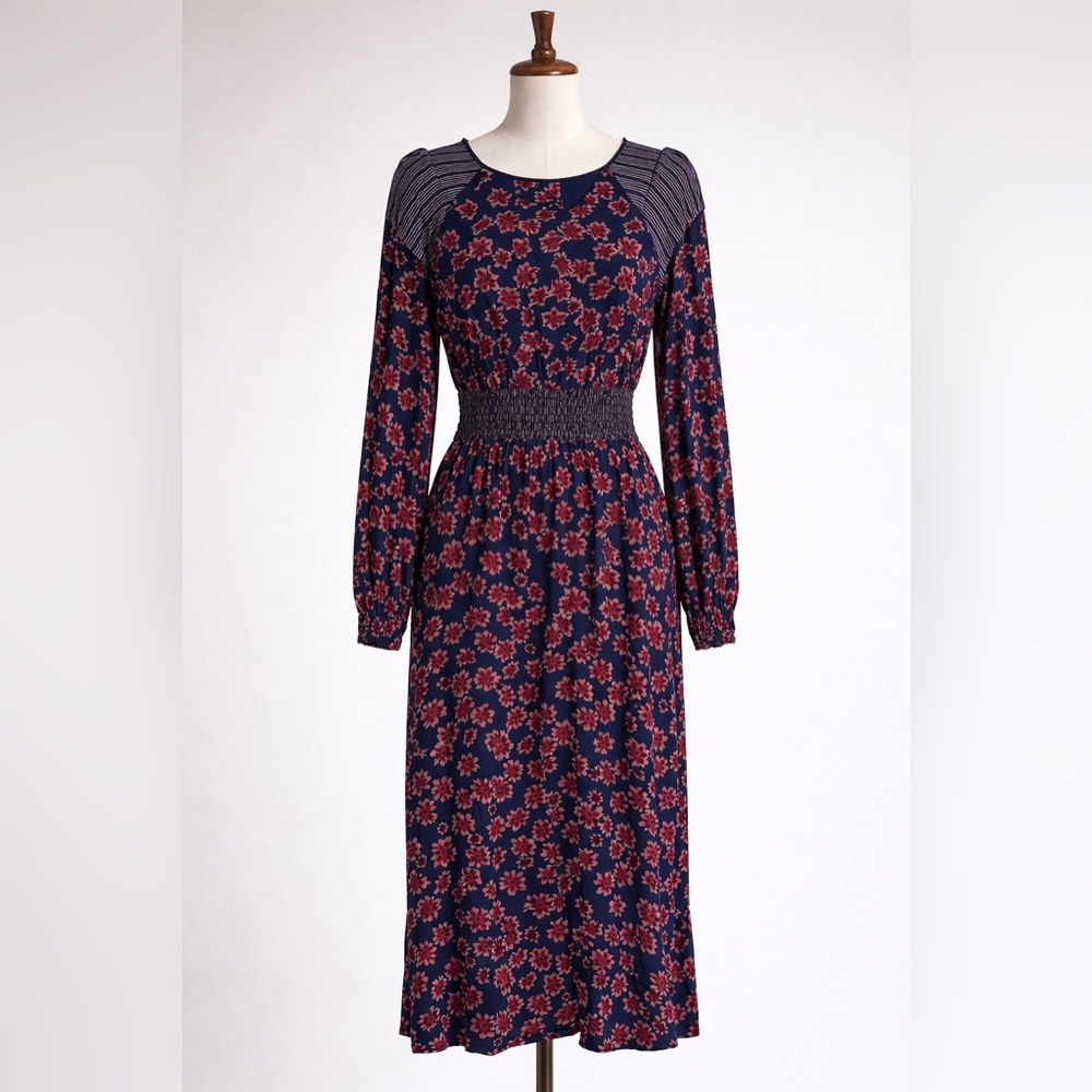 Adrianna Papell 100% Silk Floral Midi Dress NWT Size 12 Blue Red Boho Chic